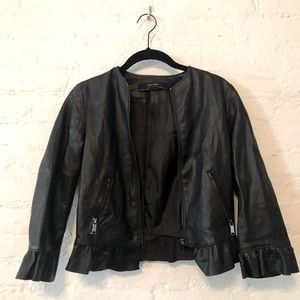 Zara Faux leather cropped jacket with frill accent